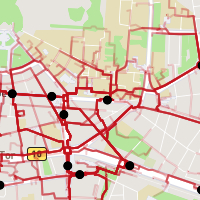 An exemplary city map, where the most accessible routes are highlighted in a red heatmap style.